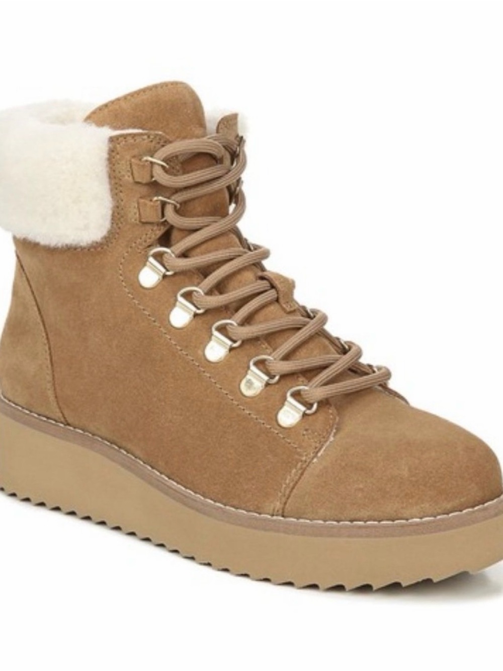 Sam Edelman Tan Suede Lace-Up Shearling Collar Ankle Boot